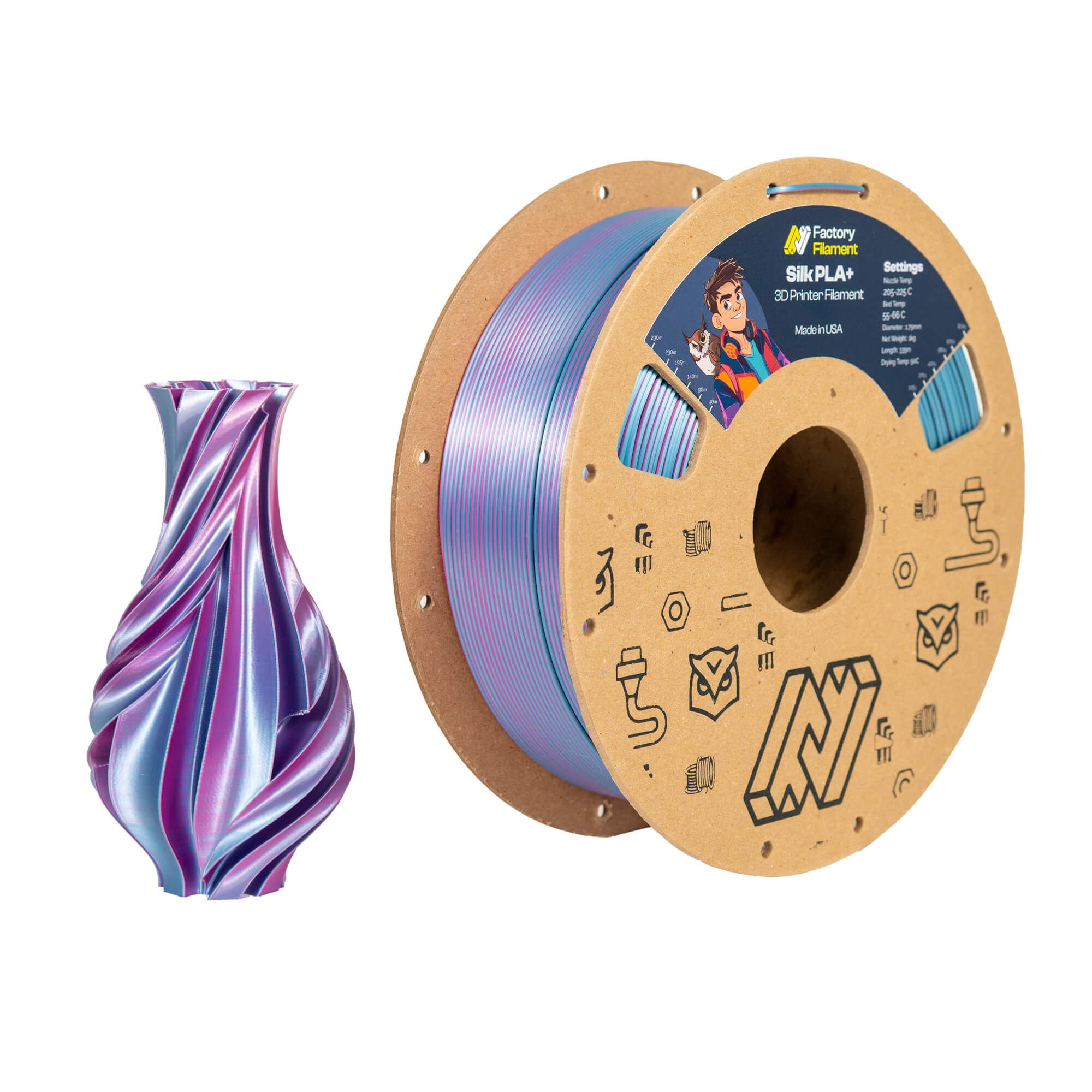 Dual Color Silk PLA+ – Factory Filament